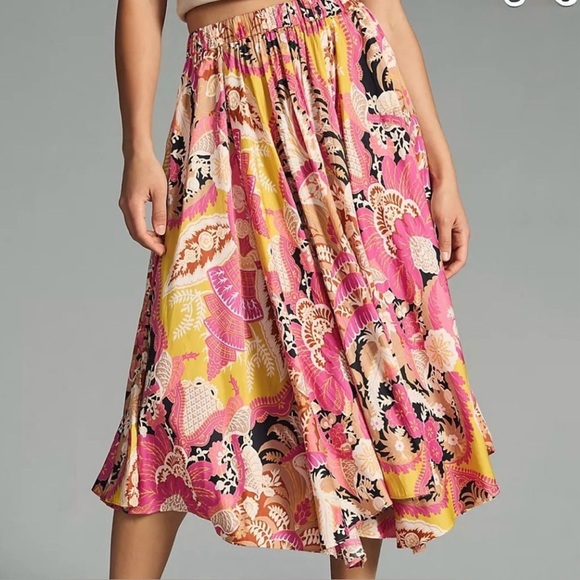 Anthropologie Dresses & Skirts - Anthropologie Skirt Midi Maxi Flowy Floral Print Sleek Dusty Pink Black Small